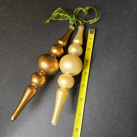 Frontgate Gold Finial Ornaments Set Of Two Handcrafted Glass 8" Holiday Decor - Picture 8 of 9